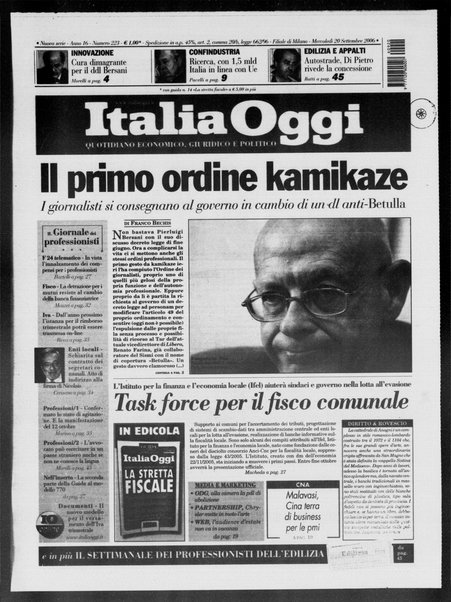 Italia oggi : quotidiano di economia finanza e politica